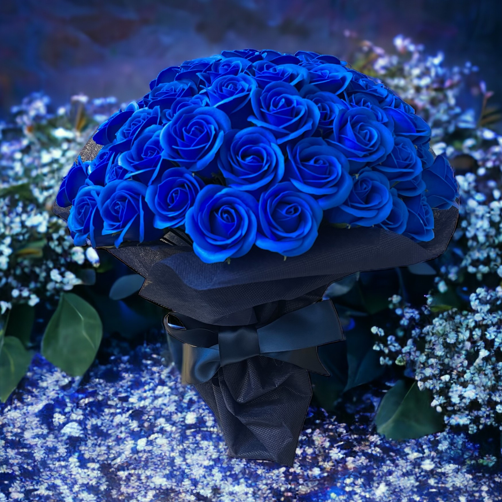 ロイヤルブルー　L(100本)　サヴォンローズ　花束(ROSE＆SKY（ローズアンドスカイ）さん)のメインイメージ